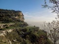 Beautiful landscape in Niha , the lebanese village with grass and trees and bright blue magical sky