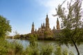 Landscape Nuestra SeÃÂ±ora del Pilar Cathedral Basilica view from the Ebro River in a spring day Royalty Free Stock Photo