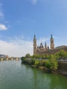 Andscape Nuestra SeÃÂ±ora del Pilar Cathedral Basilica view from the Ebro River in a spring day Royalty Free Stock Photo