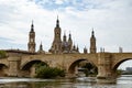 Landscape Nuestra SeÃÂ±ora del Pilar Cathedral Basilica view from the Ebro River in a spring day Royalty Free Stock Photo