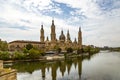 Landscape Nuestra SeÃÂ±ora del Pilar Cathedral Basilica view from the Ebro River in a spring day Royalty Free Stock Photo