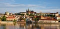 The beautiful landscape of the old town and the Hradcany (Prague Castle) with St. Vitus Cathedral and St. George church in Prague