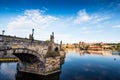 The beautiful landscape of the old town and the Hradcany Prague Castle with St. Vitus Cathedral and St. George church and