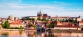 The beautiful landscape of the old town and the Hradcany (Prague Castle) with St. Vitus Cathedral and St. George church