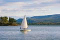 Beautiful landscape with one sailboat on the water. Montenegro, Tivat Royalty Free Stock Photo