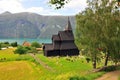 Beautiful landscape with Ornes stave church on lake Royalty Free Stock Photo