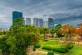 Landscape of Osaka city with modern buildings and park, Japan, daytime, autumn Royalty Free Stock Photo