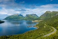 Beautiful landscape over the fjord of Senja Island from Bergsbotn Platform, Norway