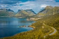 Beautiful landscape over the fjord of Senja Island from Bergsbotn Platform, Norway