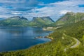 Beautiful landscape over the fjord of Senja Island from Bergsbotn Platform, Norway