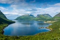 Beautiful landscape over the fjord of Senja Island from Bergsbotn Platform, Norway