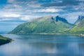 Beautiful landscape over the fjord of Senja Island from Bergsbotn Platform, Norway