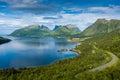 Beautiful landscape over the fjord of Senja Island from Bergsbotn Platform, Norway