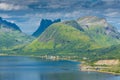 Beautiful landscape over the fjord of Senja Island from Bergsbotn Platform, Norway