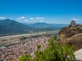 Beautiful landscape overlooking the town of Kalambaka in the valley of the river Pinyos and the mountains in Greece