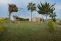 Beautiful landscape with palm trees, sun, sea, beach Royalty Free Stock Photo