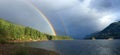 Vancouver Island Landscape Panorama of Double Rainbow, Upper Campbell Lake near Strathcona Park, British Columbia, Canada Royalty Free Stock Photo