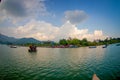 Beautiful landscape of the Phewa tal-lake with buildings in the horizont in Pokhara city Kaski district Gandaki zone