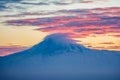 Beautiful sunrise and Mount Ararat. The top of the mountain is covered with red clouds Royalty Free Stock Photo