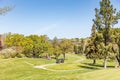 Beautiful landscape photos in the spring in California. With lush green hills, Green shrubs and trees, beautiful purple and orange Royalty Free Stock Photo