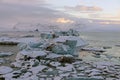 Beautiful landscape picture of icelandic in winter. Glacier lagoon with ice and water in cold white tones Iceland. Royalty Free Stock Photo