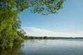 Beautiful landscape of Plesheevo lake with green bushes on the shore Royalty Free Stock Photo