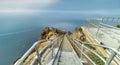Beautiful landscape, Point Reyes lighthouse on the rocky coast of the Pacific Ocean, a long staircase leads to it. California, USA Royalty Free Stock Photo