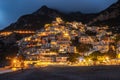 Landscape with Positano town at famous amalfi coast at night, Italy