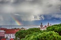 Beautiful landscape with rainbow. Dramatic sky. Lisbon, Portugal