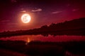 Night sky with full moon and many stars, serenity nature background Royalty Free Stock Photo