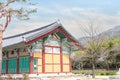 Beautiful landscape with religious building in buddhist temple Songgwangsa, South Korea Royalty Free Stock Photo