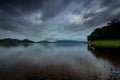 Beautiful landscape of reservoir in the morning. Mountain and green tree forest. Cloudy sky. Clear water in the river. Fresh air. Royalty Free Stock Photo