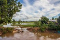 A beautiful landscape with rice fields and trees somewhere in Isaan in the east of Thailand Royalty Free Stock Photo