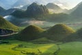 Beautiful landscape with rice paddy field of Fairy bosom or woman breasts twin mountains, Nui Doi, Double Mountains the travel