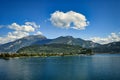 view from Ponale to Riva del Garda, garda lake with Monte Brione, beach and shore, Italy Royalty Free Stock Photo