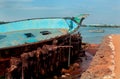 Beautiful landscape of the river arasalaru with old and new boats near karaikal beach. Royalty Free Stock Photo