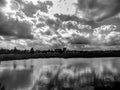 Beautiful landscape on the river in black and white image Royalty Free Stock Photo