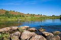 Beautiful landscape with river. Fishing in a rural location Royalty Free Stock Photo