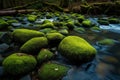 Beautiful Landscape of rocks covered with silt in a river, AI Generated