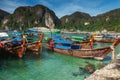 Beautiful landscape of rocks mountain and crystal clear sea with longtail boat Thailand. Summer, Travel, Vacation, Holiday concept Royalty Free Stock Photo
