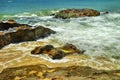 Beautiful landscape with rocks and sea waves on a beach Royalty Free Stock Photo