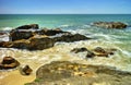 Beautiful landscape with rocks and sea waves on a beach Royalty Free Stock Photo