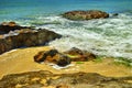 Beautiful landscape with rocks and sea waves on a beach Royalty Free Stock Photo