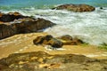 Beautiful landscape with rocks and sea waves on a beach Royalty Free Stock Photo