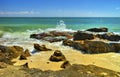 Beautiful landscape with rocks and sea waves on a beach Royalty Free Stock Photo