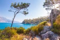 Beautiful landscape of rocky coast and blue lagoon in Turkey, Oludeniz