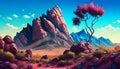 Beautiful landscape with rocky outcropping and distant mountains, generative ai