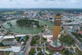 Beautiful landscape of Roi-et tower : aerial view landmark in the park, Roi-et province, thailand.