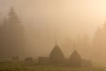 Beautiful landscape Romanian village foggy sunrise sunlight fog Romania idyllic countryside country life rural