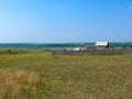 Beautiful landscape of the Russian hinterland - meadows, forest, rivulets, blue sky Royalty Free Stock Photo